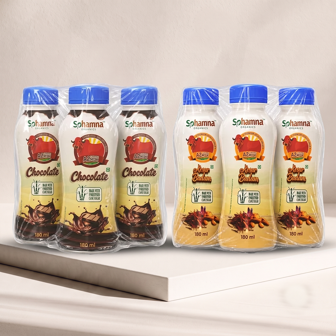 A2 Flavoured Milk Combo Pack – Saffron Almond & Chocolate (6 Pack)
