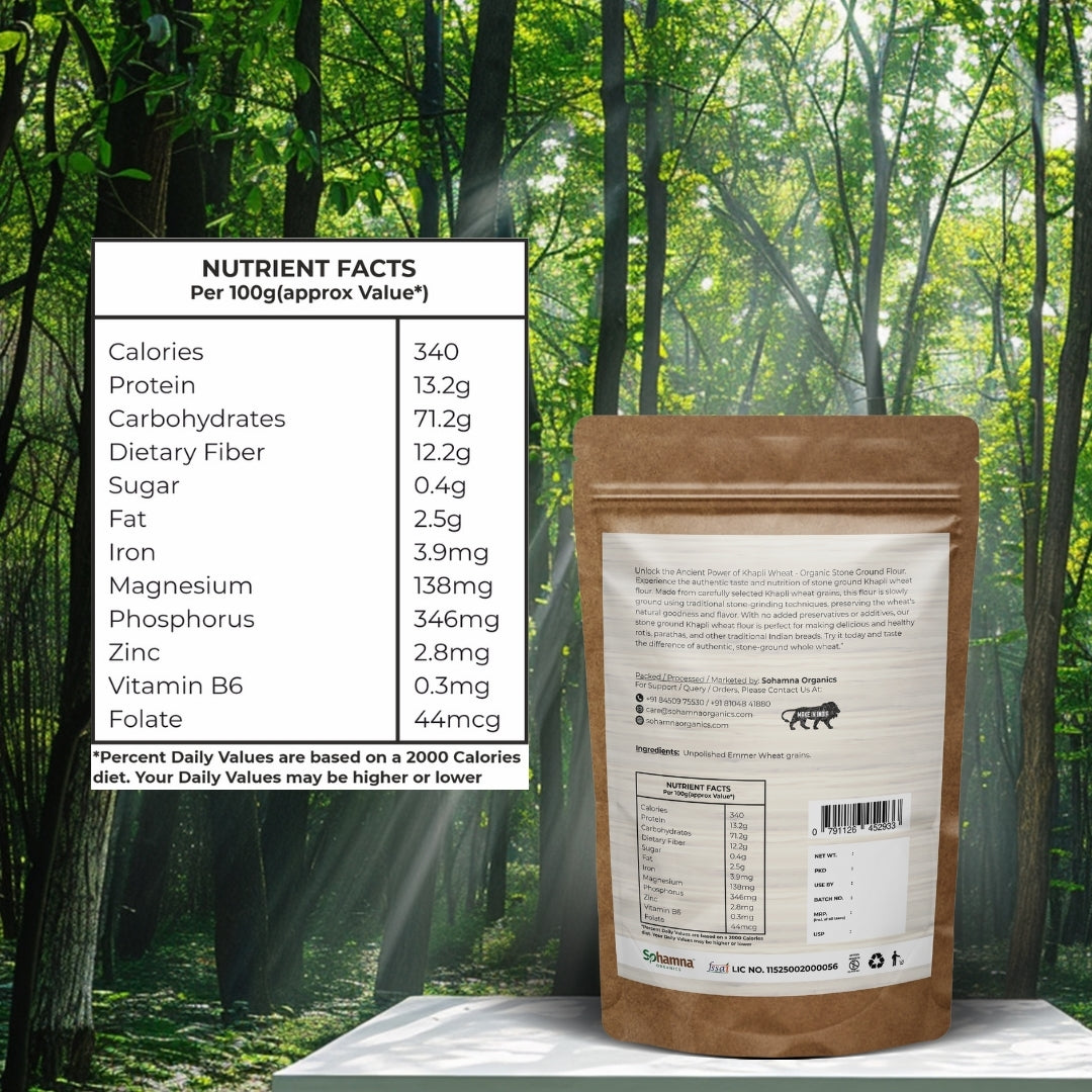Khapli Wheat Flour 1KG | Stone Ground Emmer Wheat Atta for Rotis & Baking